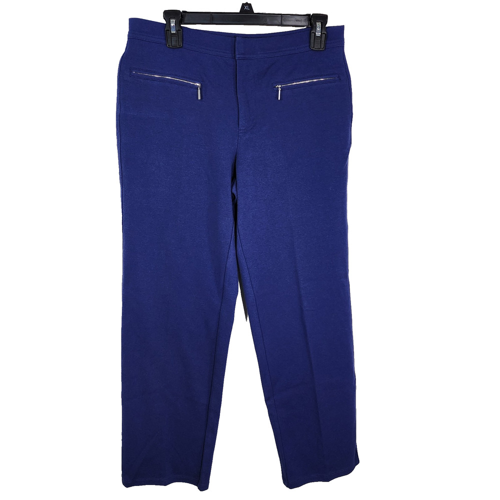 Isaac Mizrahi Live! Womens Petite Ponte Knit Straight Pants Size 10P Zip Pockets